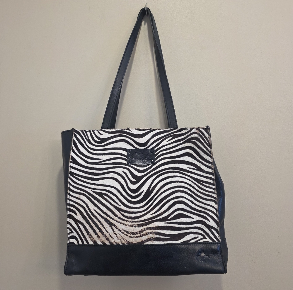 Patricia Nash Zebra Haircalf Toscano Medium Leather Tote Black White Zebra Print